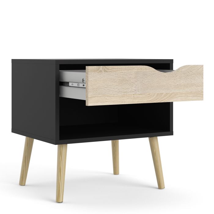 Oslo Bedside Table - Black & Oak