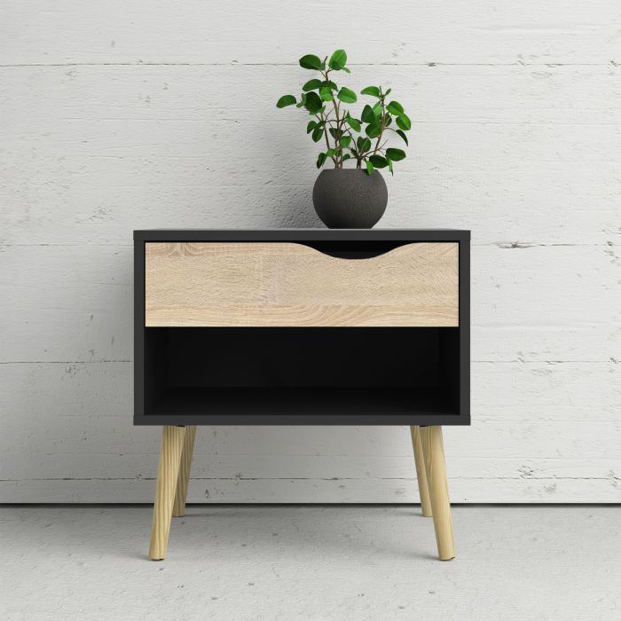 Oslo Bedside Table - Black & Oak