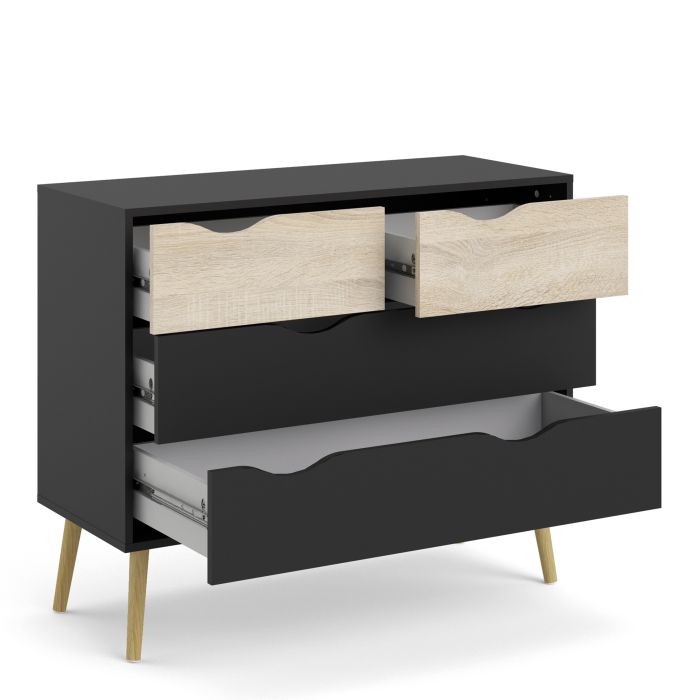 Oslo 4 Drawers Chest - Black & Oak