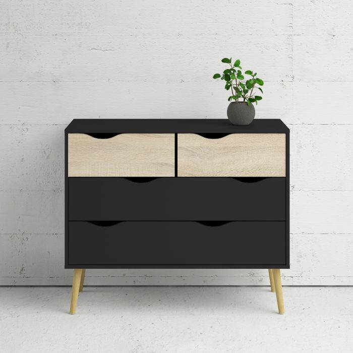 Oslo 4 Drawers Chest - Black & Oak