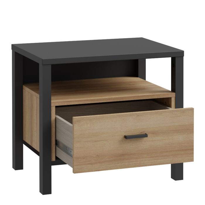 High Rock Bedside in Black & Oak