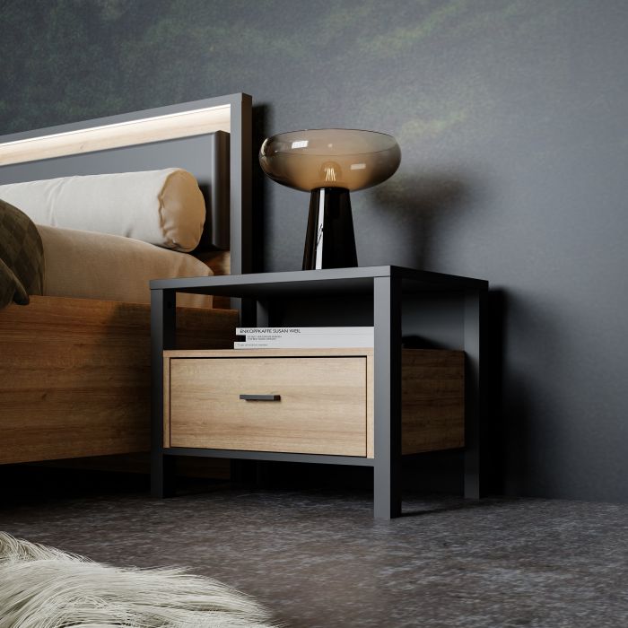 High Rock Bedside in Black & Oak