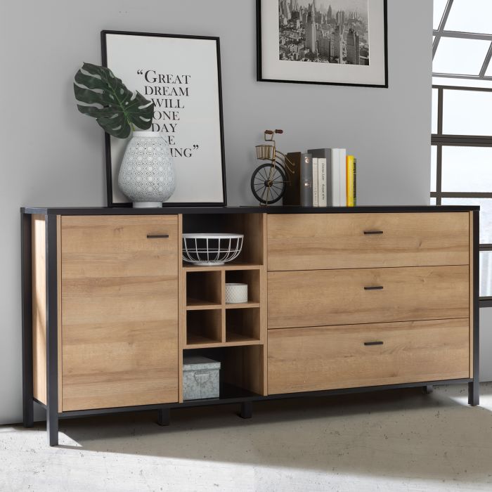 High Rock Sideboard - Black/Riviera Oak