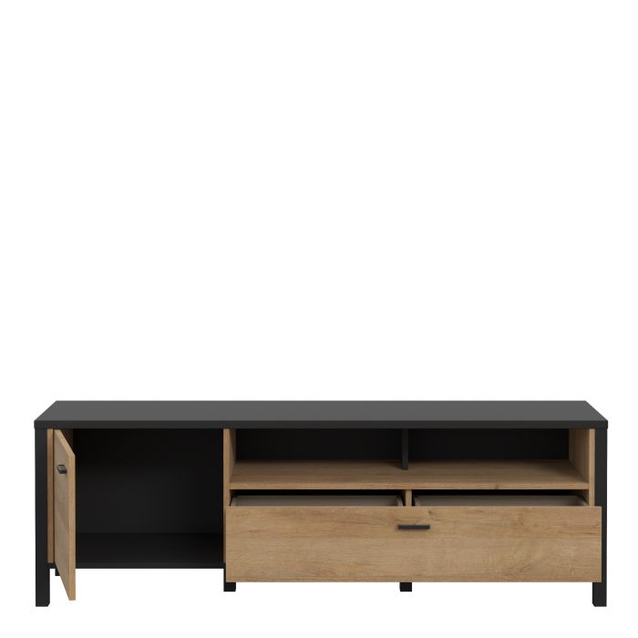 High Rock TV Unit-  Matt Black & Oak