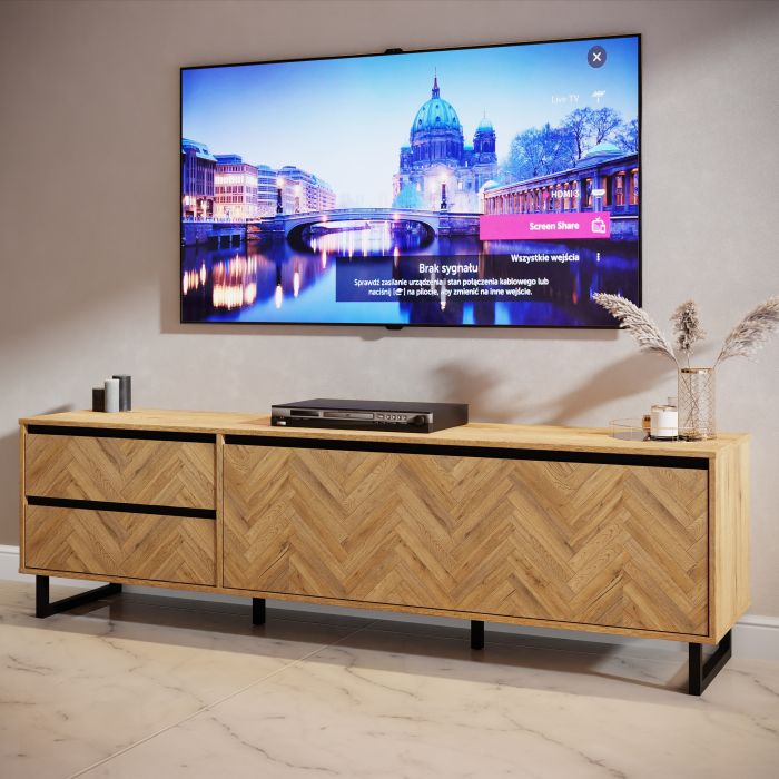 Nikomedes TV Unit - Spica Oak/Matt Black/Bartex Oak