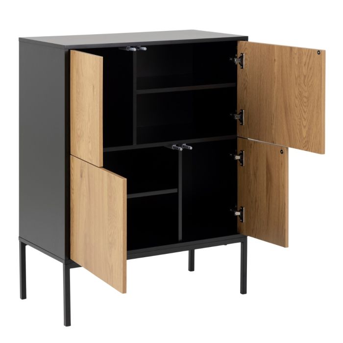 Seaford 4 Door Sideboard - Black & Oak