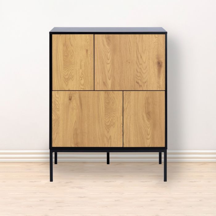 Seaford 4 Door Sideboard - Black & Oak