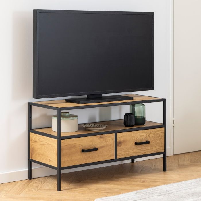 Seaford TV Unit - Black & Oak