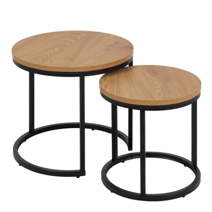 Spiro Round Nest of Tables - Black & Oak