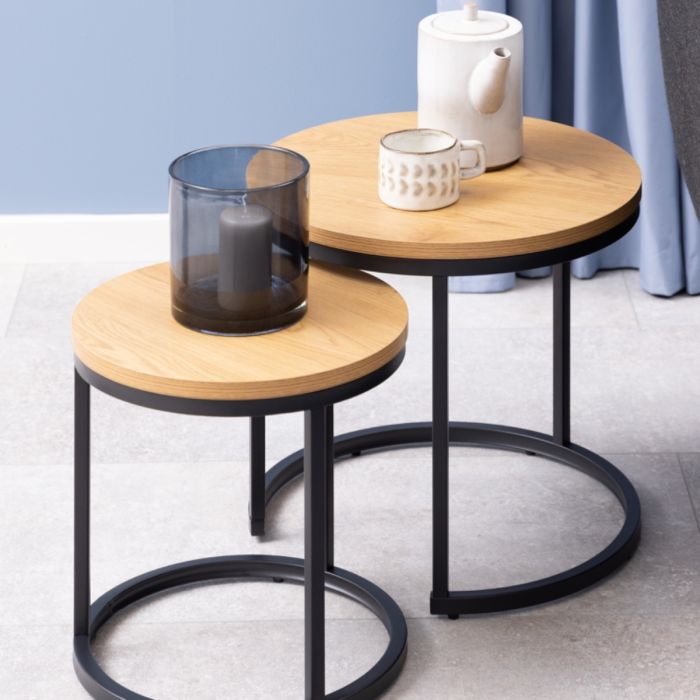 Spiro Round Nest of Tables - Black & Oak